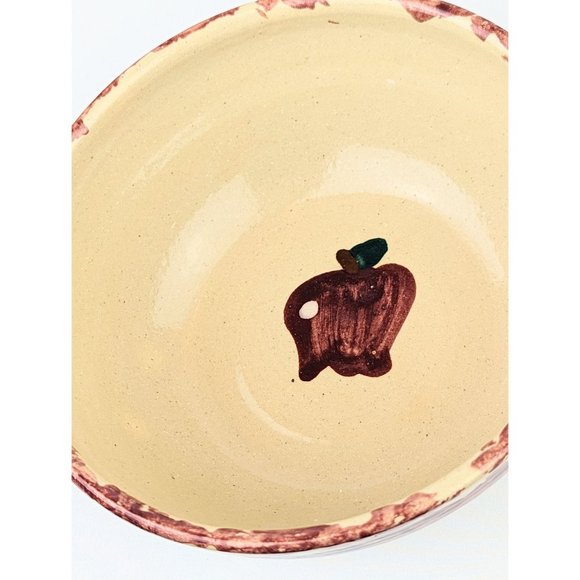 Handmade 6.5" Stoneware Bowl Red Apple Rustic Farmhouse Country Studio Pottery - Picture 4 of 10